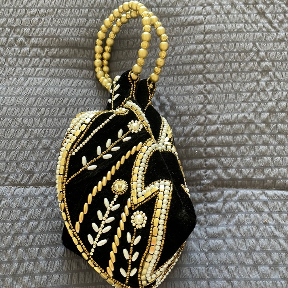 Velvet black embellished handbag